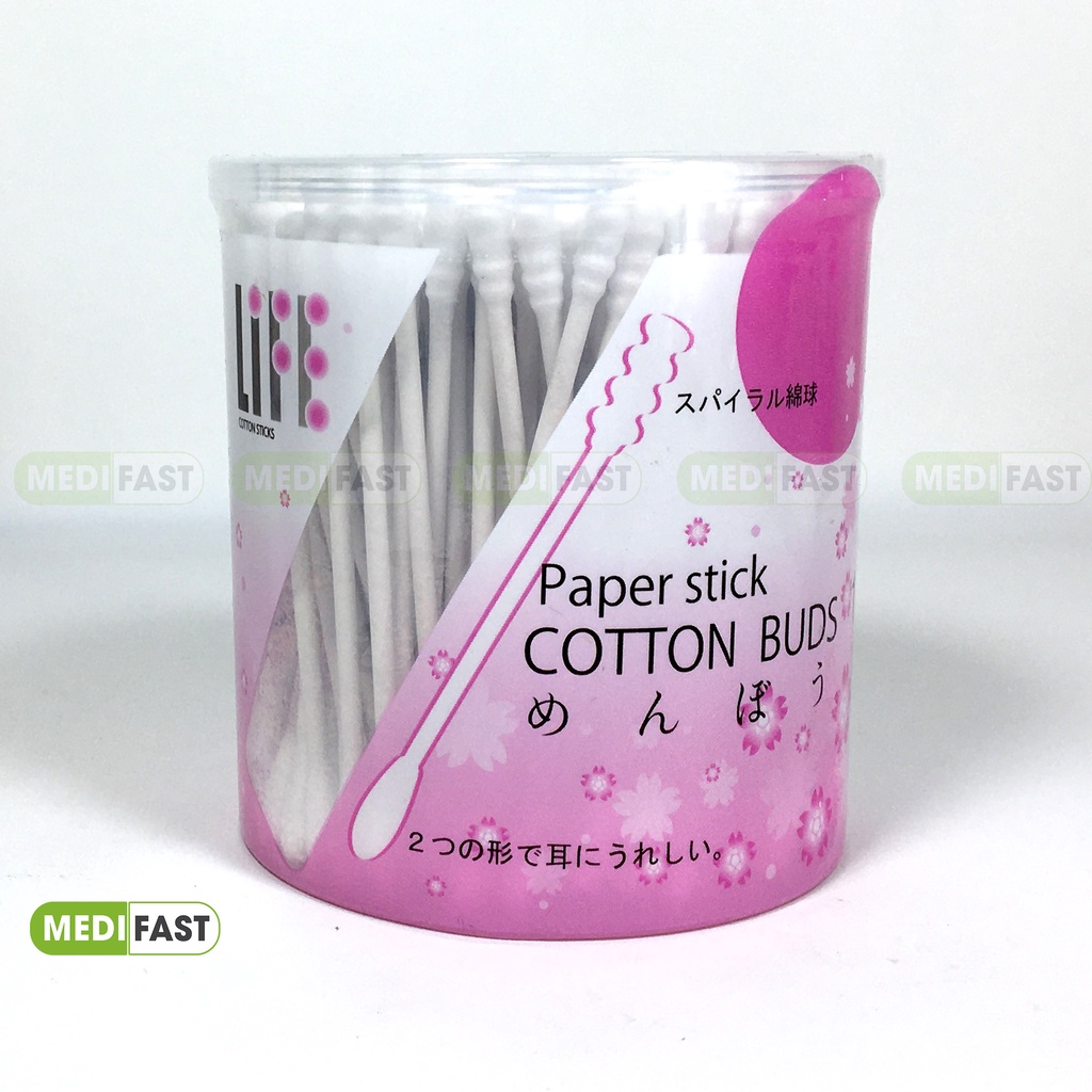 Tăm bông Life từ Nhật Bản - 1 đầu tròn, 1 đầu xoắn - hộp 180c cho cả người lớn và trẻ em