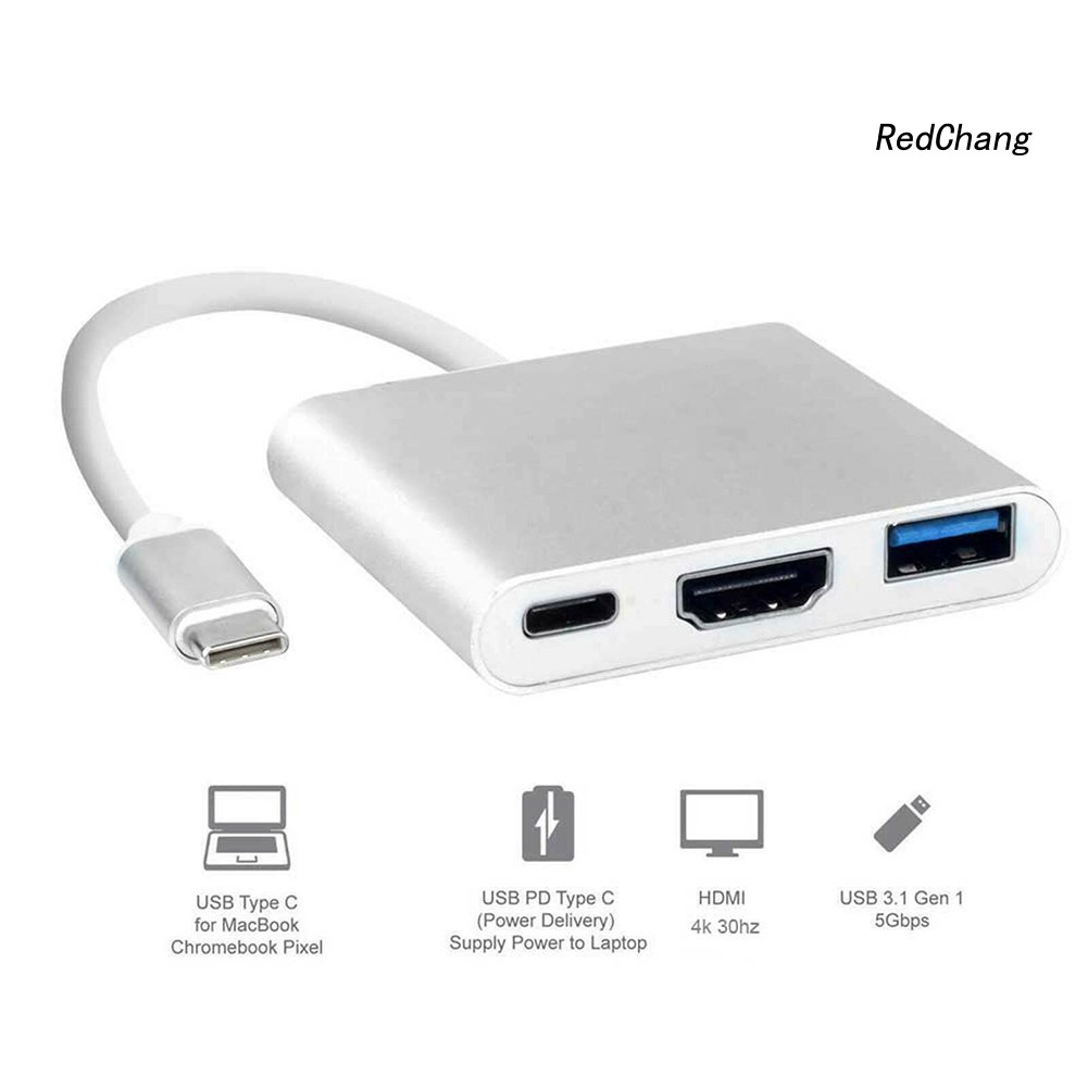 -SPQ- 3 in 1 Portable Type-C Male to USB-C USB 3.0 4K HDMI Female Hub Adapter Cable