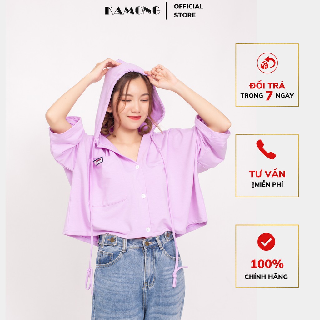 Áo khoác thun croptop có nón KAMONG A060