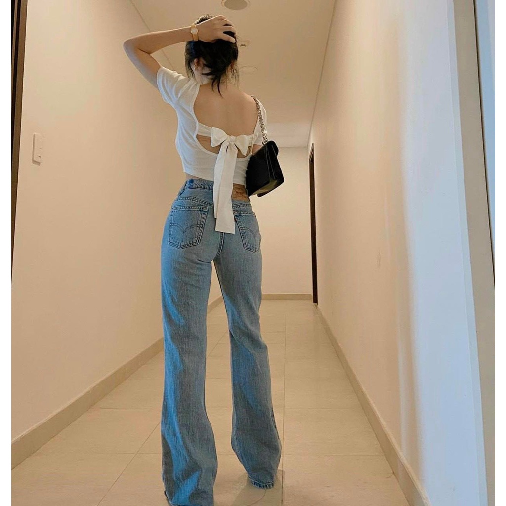 Áo thời trang nứ dáng croptop có thắt nơ sau lưng sexy, trẻ trung cá tính