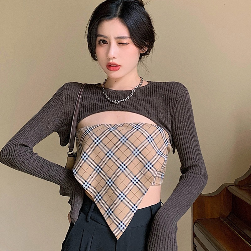 Áo cúp ngực họa tiết ca rô quyến rũ thời trang dành cho nữ | BigBuy360 - bigbuy360.vn