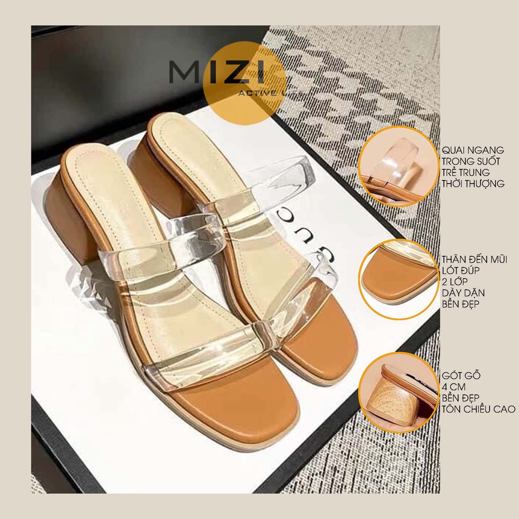 Dép nữ thời trang quai ngang đẹp 5 phân đế vuông giá rẻ Mizi GU74