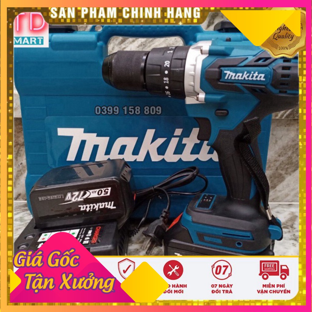 [ GIÁ HỦY DIỆT ]  Máy khoan pin Makita 72V 3 chức năng, không chổi than, đầu Auto Lock tặng mũi khoan tường và mũi vít