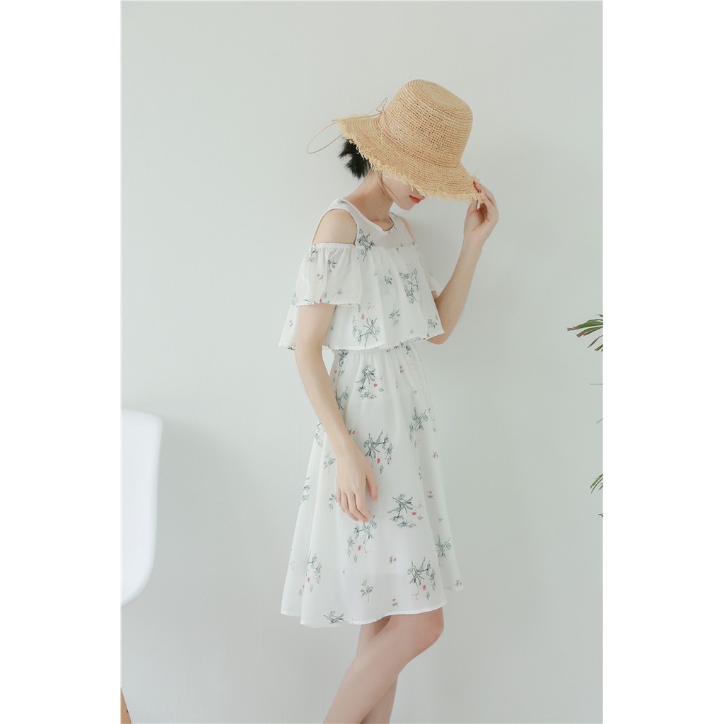 Váy maxi hoa hở vai