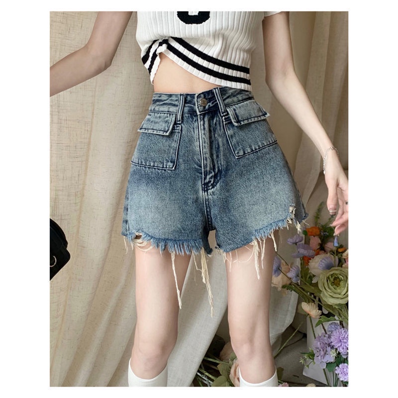 ▲◕∈ Quần Short Jean Mỏng Ống Rộng Cạp Cao Mỏng Cổ Điển Hợp Xu Hướng Thời Trang Mùa Hè Cho Nữ