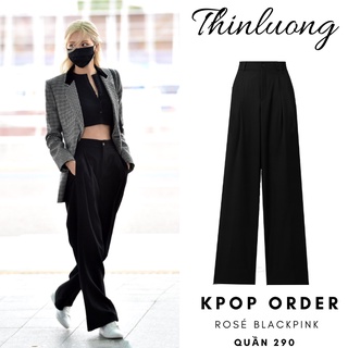 Quần tây suông ống rộng màu đen gập 1 ly giống Rose Blackpink