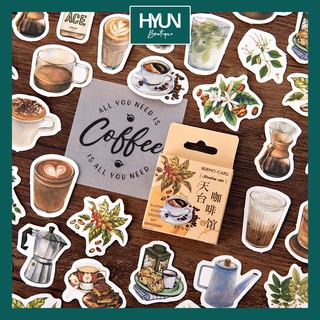 Hộp 46 Sticker dán họa tiết coffeeshop dễ thương trang trí nhật ký sổ tay Bullet Journal DIY Hyun Boutique