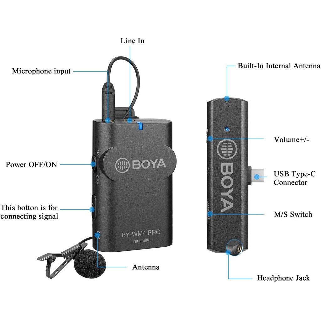 BOYA BY-WM4 Pro K5 - Hàng Chính Hãng - Mic thu âm không dây cổng Type-C | Thu cho 1 người | Dành cho điện thoại Android