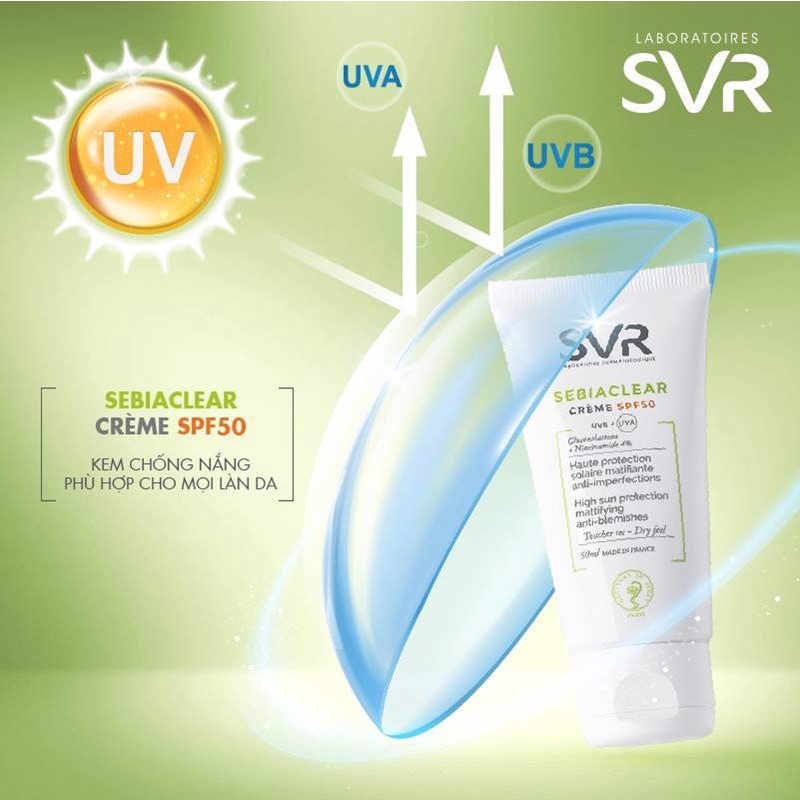 [TEM VIỆT NỮ] SVR Sebiaclear Creme SPF50 50mL - Kem Chống Nắng Giảm Mụn Không Nhờn Rít.