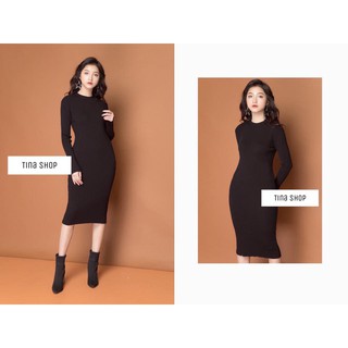 Đầm len midi dài tay