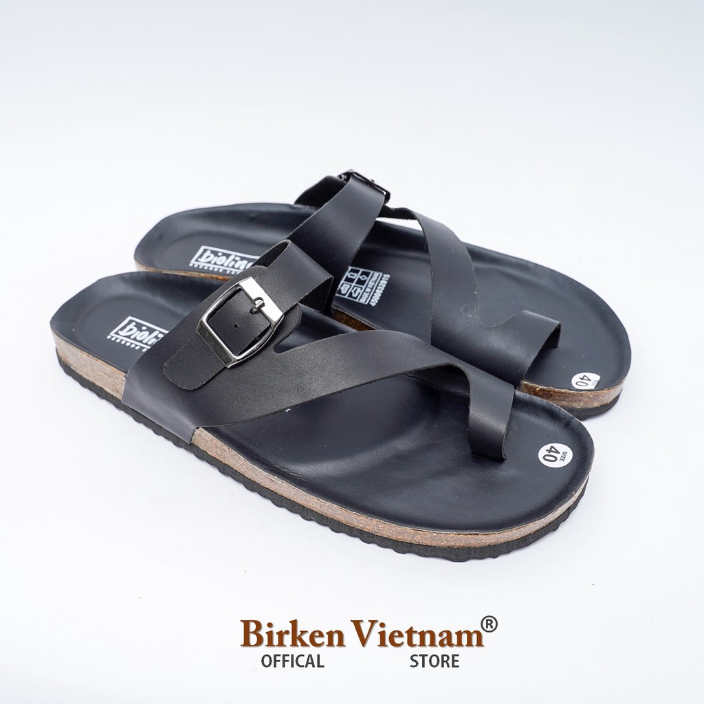 MÃ DK24 Sandal DA BÒ Đế Trấu Lót PU Chống Nước Quai Chéo Tách Ngón Unisex Birken Vietnam Bioline