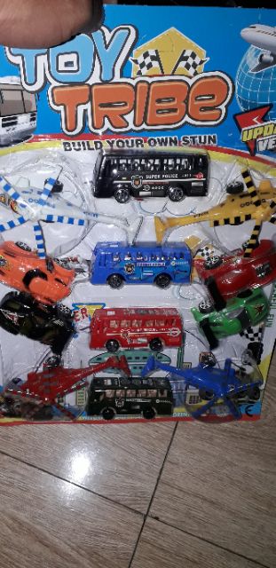 Bộ 12 xe và trực thăng bằng nhựa chạy chớn ms634