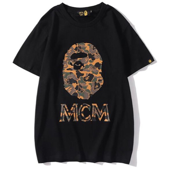 Áo thun nam tay ngắn họa tiết rằn ri Bape X mcm