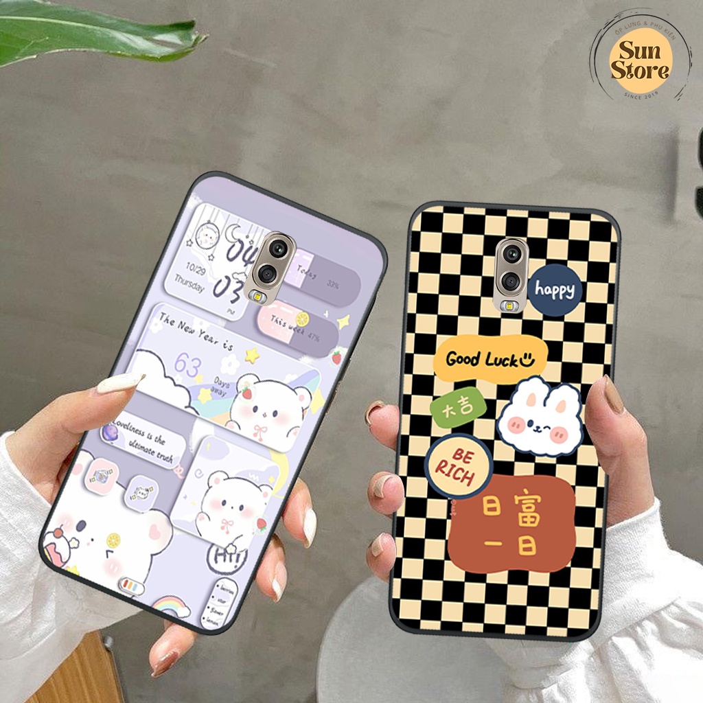 Ốp lưng Samsung J7 Plus/ J7+ hoạ tiết nền kẻ caro, gấu thời trang giá rẻ