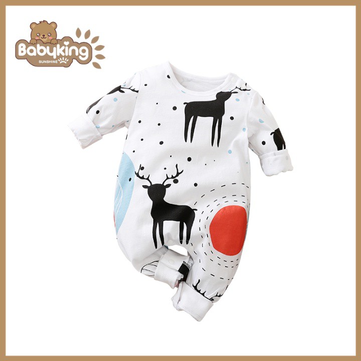 BodySuit giáng sinh noel cho bé,áo liền quần dễ thương dài tay kiểu nai đen cho bé (3097), cotton 100%, Aiueo Nhật.