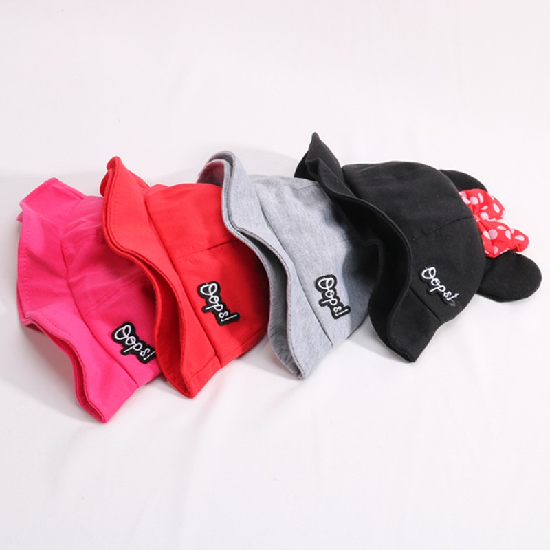Mũ cho bé gái nơ đỏ Mickey, mũ rộng vành chuột Mickey cực xinh