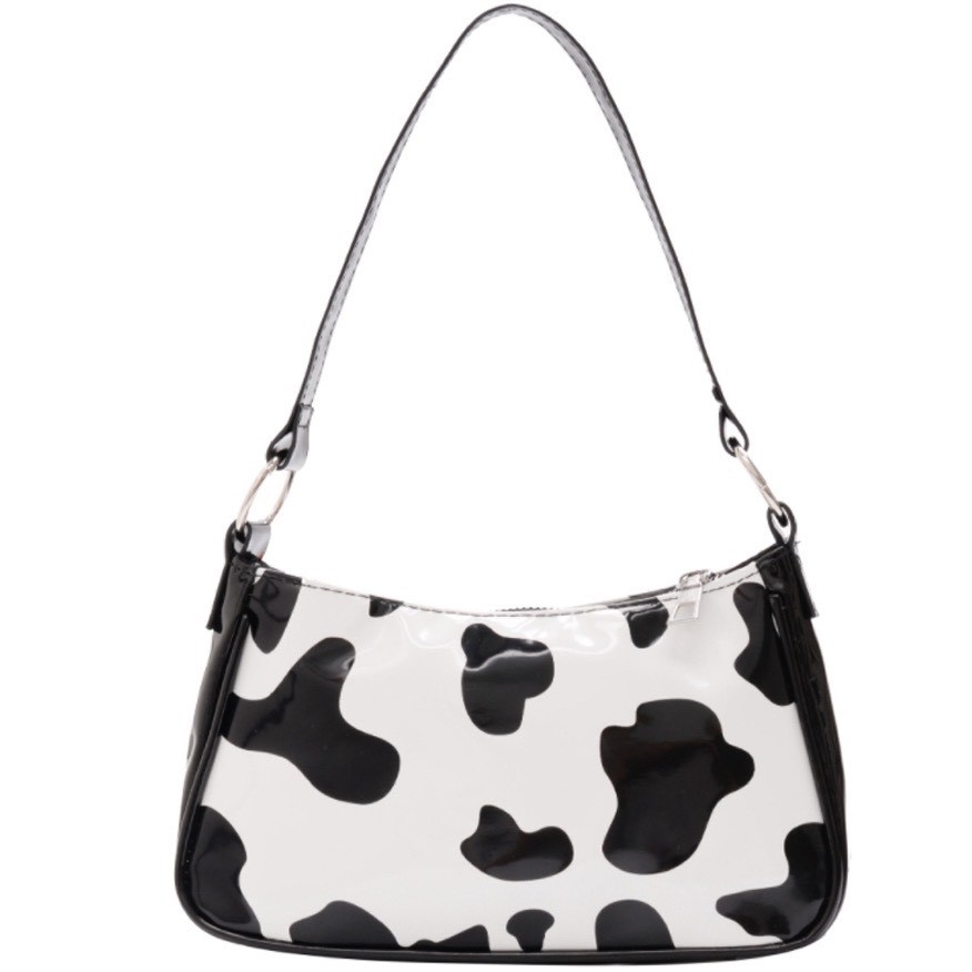 Túi kẹp nách nữ họa tiết bò sữa unisex form chuẩn da bóng, túi bò sữa đeo vai