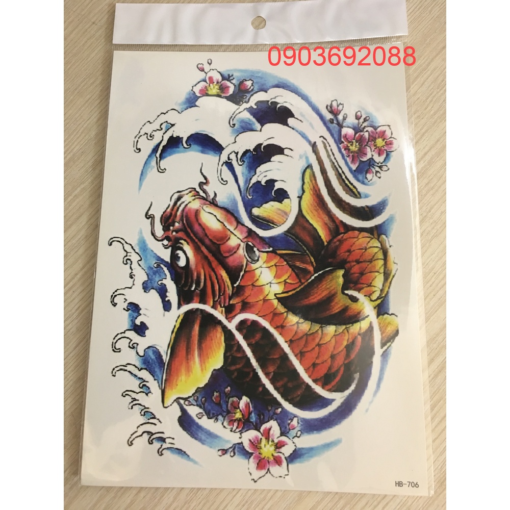 [HCM] Hình xăm dán - tattoo sticker cá chép 15 x 21cm