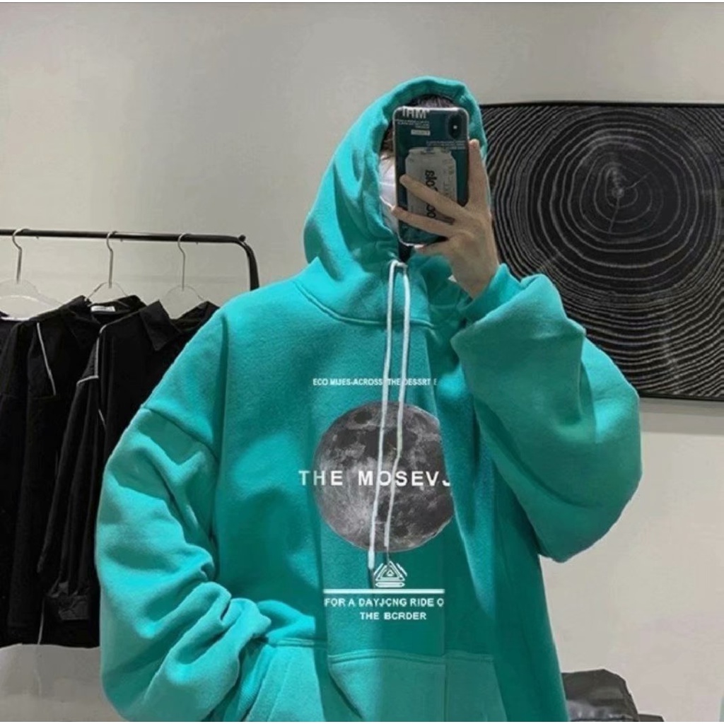 Áo hoodie dáng rộng trang trí chữ phong cách Nhật Bản thời trang mùa đông cho nam và nữ size M-5XL