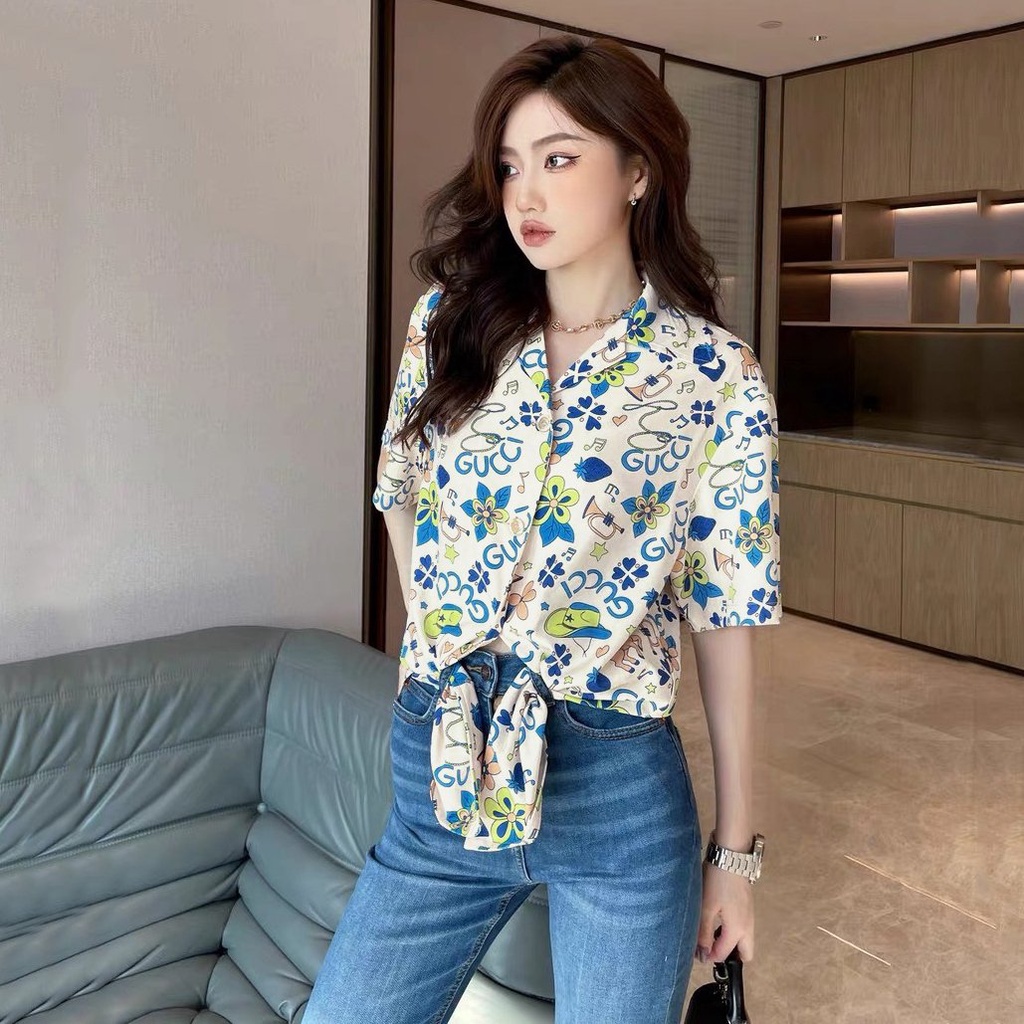 Áo Sơ Mi Guc.ci Chất Vải Lụa Mềm Mịn Chuẩn Hàng Xuất Dư