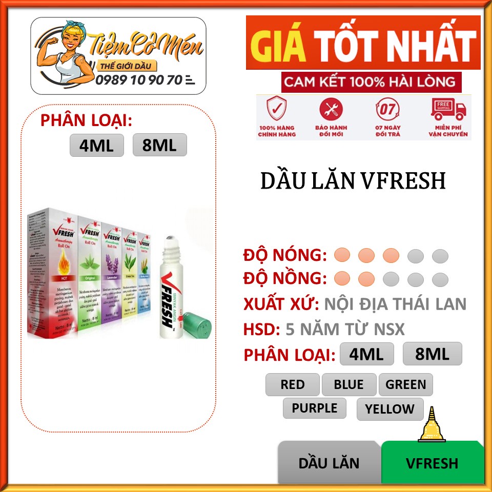 DẦU GIÓ VFRESH / DẦU NÓNG THẢO DƯỢC VFRESH INDONESIA - 4ML &amp; 8ML