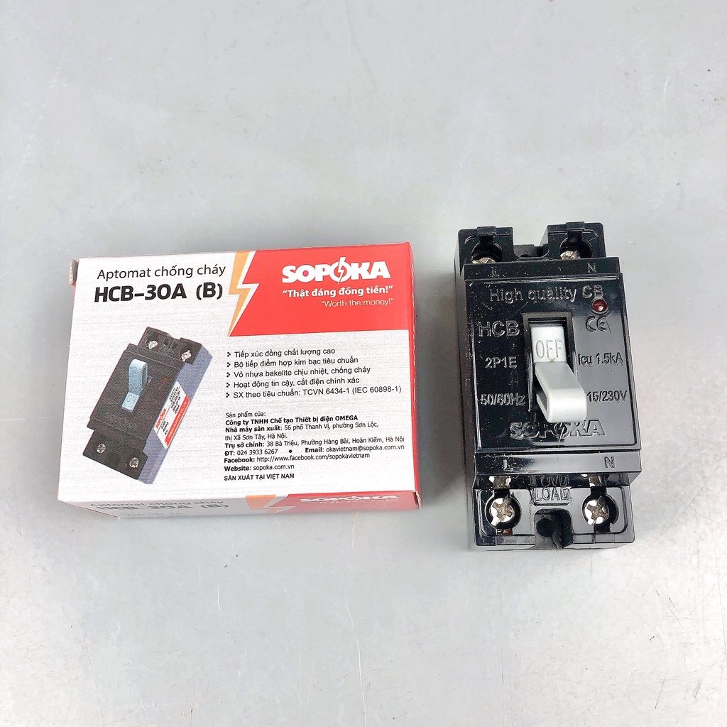 Aptomat chống cháy SOPOKA 20A 25A 30A 40A chất lượng cao bảo hành 24 tháng