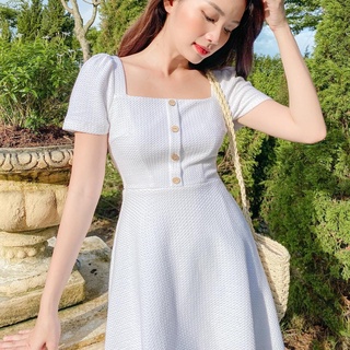 Đầm DABIE - Đầm cổ vuông đính nút