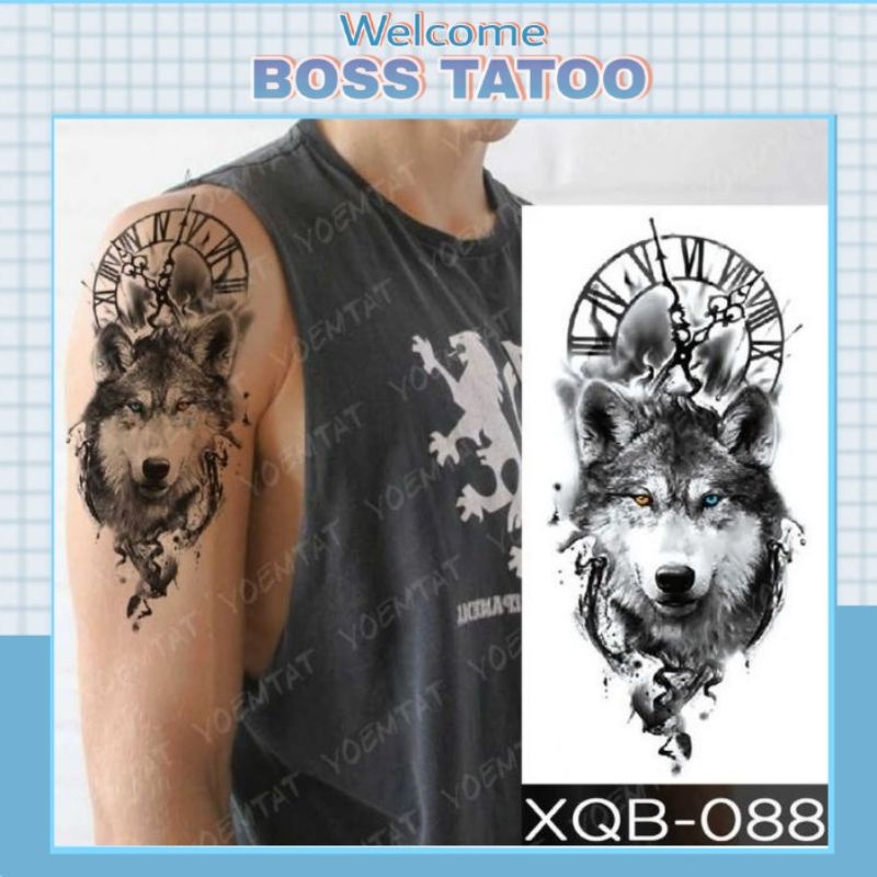 Hình xăm tatoo chó sói đôi mắt âm dương size vừa xqb088