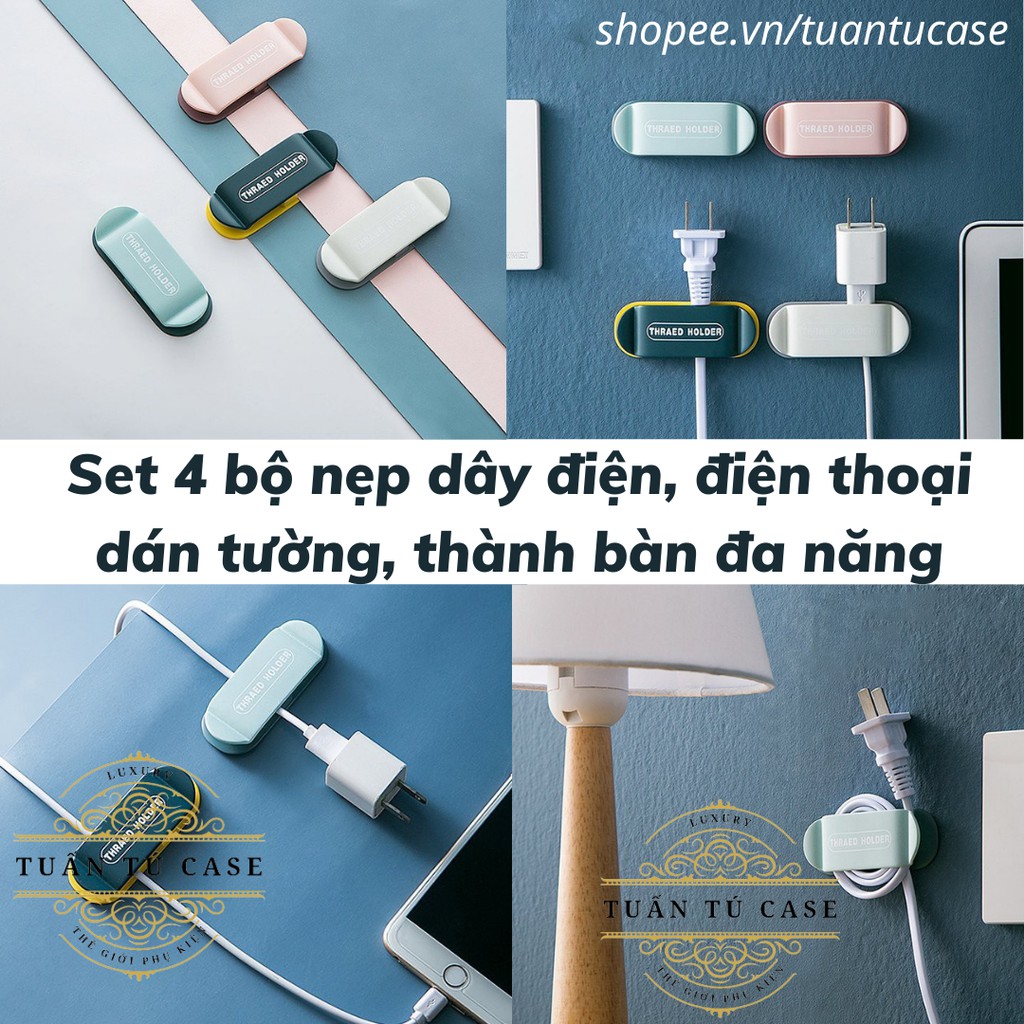 Nẹp dây dán tường set 4 món giúp chống rối các loại dây điện, dây cáp sạc điện thoại các loại