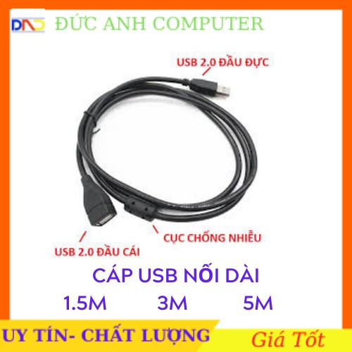 [Mã ELFLASH3 hoàn 10K xu đơn 20K] Dây cáp USB nối dài 1M5/ 3M/5M(Đen)- Hàng Chất Lượng - Full box