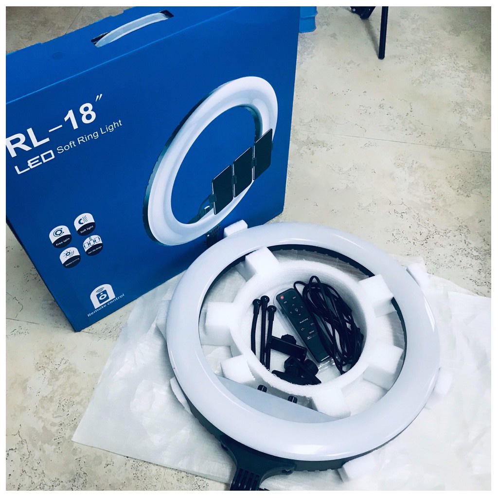 Đèn Livestream RL18 45cm Chuyên Dùng Quay Tik Tok - Make Up - Phun Xăm - Chụp Hình - Kèm 3 kẹp Điện Thoại -Công Suất Lớn