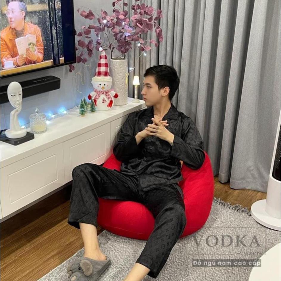Đồ ngủ nam pijama màu đen lụa gấm mềm mại dệt hoa văn sang trọng cao cấp LV14 ! ! ⚡