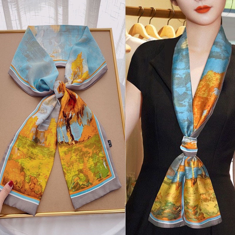 Khăn lụa dài chữ nhật 145x15cm- Khăn turban badana quàng cổ quấn tóc quấn túi nữ công sở cao cấp