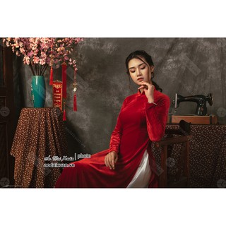 Áo dài nhung đỏ trơn - 171014