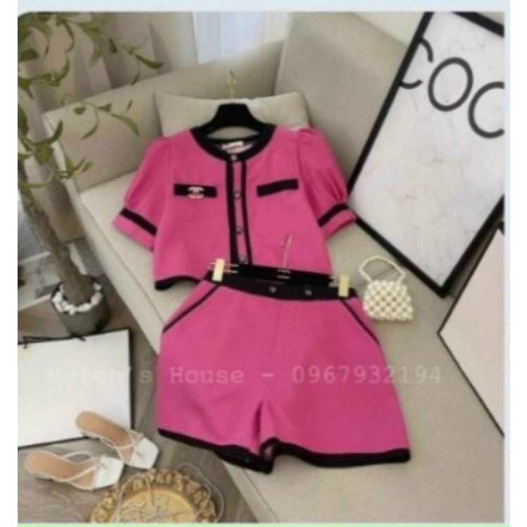Sét bộ thời trang nữ mặc đi chơi chất đũi lụa gân tiểu thư phối viền đen mix quần short đùi