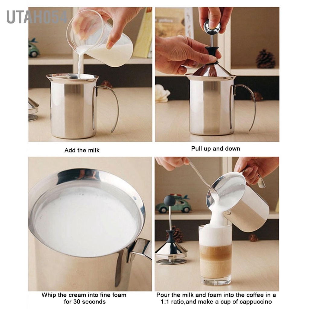 Utah054 Máy làm bọt sữa bằng tay 800ML hai lớp thép không gỉ tạo cho nhà bếp