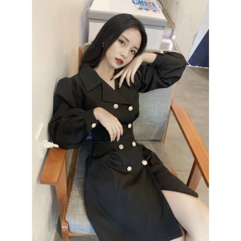 Váy đẹp, vest 6 nút tay dài trắng đen sang trọng | BigBuy360 - bigbuy360.vn