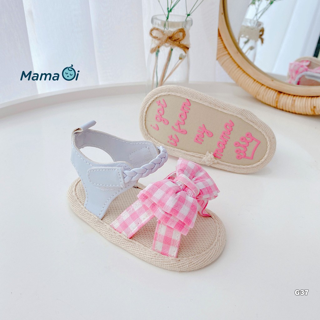 G37- Giày Sandal Tập Đi Cho Bé Đế Vải Nơ Hồng Của Mama ơi