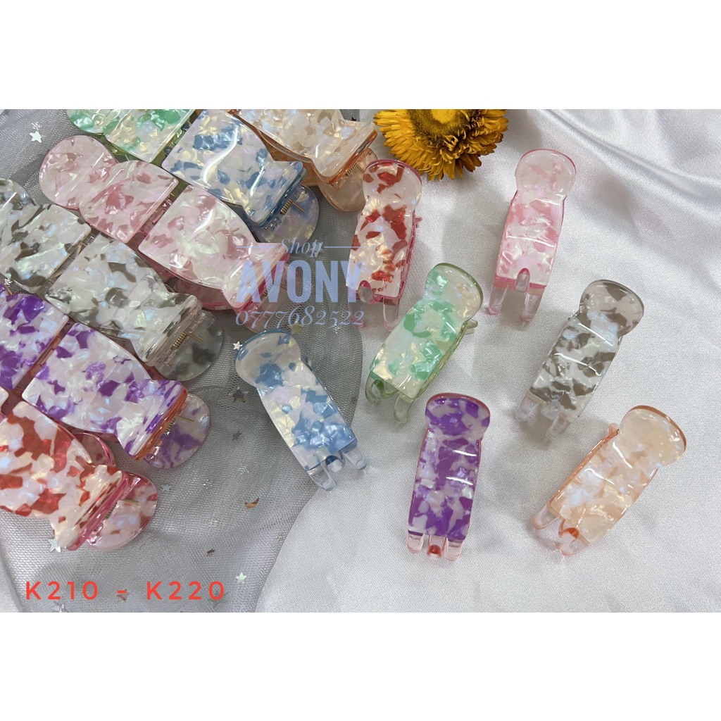 Kẹp tóc càng cua 3 - 5 răng meka óng ánh vân đá, Bấu tóc, cào tóc