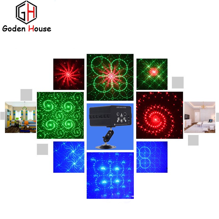 Đèn chớp theo nhạc thông minh Goden House cao cấp, đèn laser cảm biến thay đổi hình ảnh màu sắc theo giai điệu nhạc