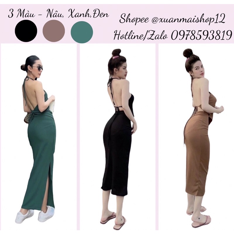 [FREESHIP] Set 2 món áo yếm cột cổ hở lưng SẴN MÚT NGỰC + chân váy dài ôm body tôn V3 cực đỉnh