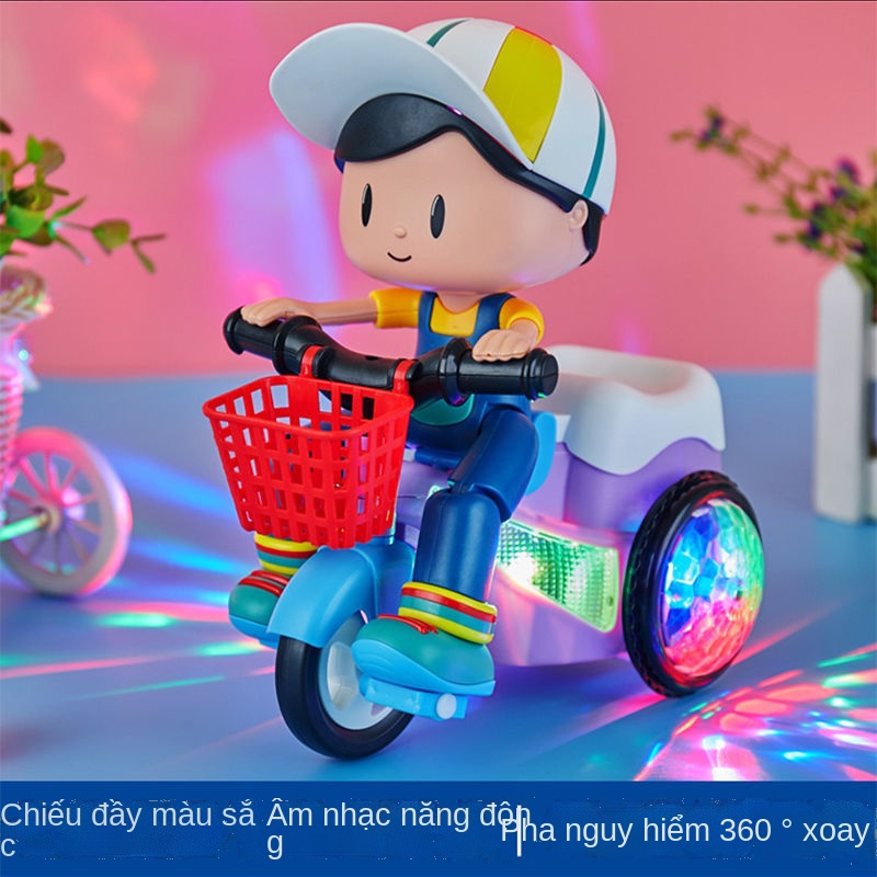 ☏❅Trẻ em Nhảy cầu Xe ba bánh Đồ chơi điện Xe hơi Bé gái Bé trai Khiêu vũ Xe 1-2 tuổi 3 Vòng quay