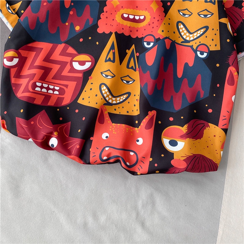 Áo Sơ Mi Tay Ngắn Dáng Rộng In Hoạt Hình Kiểu Nhật Bản Cá Tính Cho Nam Size M-3Xl