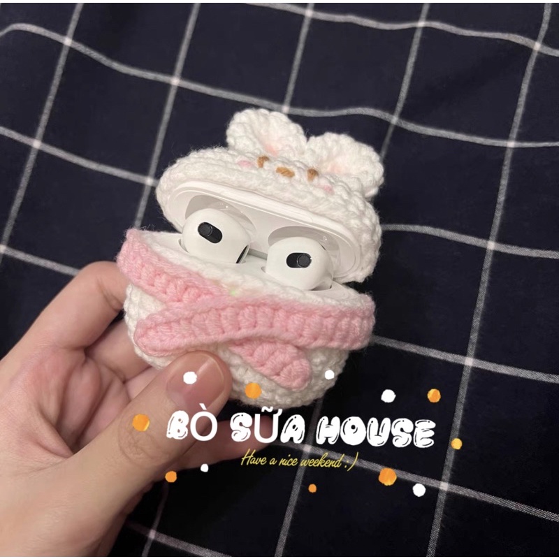 Ốp lưng len tai nghe airpod thỏ