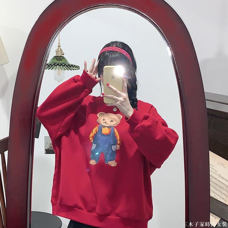 Áo thun tay dài form rộng, áo sweater Unisex -áo nỉ tay dài cổ tròn hình gấu | BigBuy360 - bigbuy360.vn