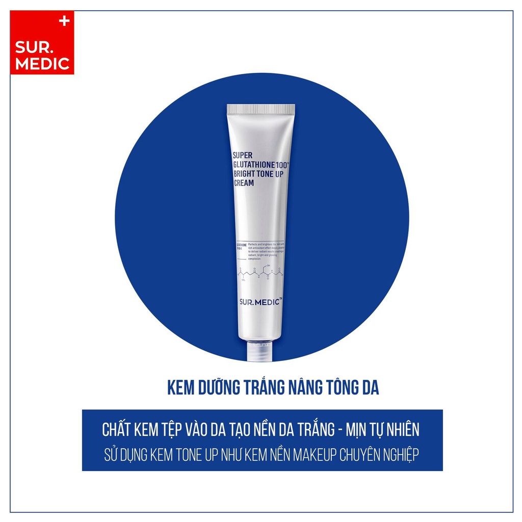 SUR.MEDIC+ Kem Dưỡng Trắng Da Chống Lão Hóa Sur.Medic Super Glutathione 100 Bright Tone Up Cream 40ml [CHÍNH HÃNG]