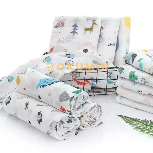 Khăn tắm sợi tre muslin swaddle cho bé mềm mịn cao cấp đa năng khăn choàng quấn tắm cho bé sơ sinh DOKUMIN KTSW48