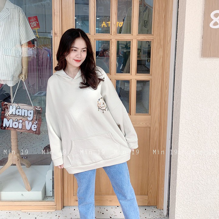 Áo hoodie nữ cute nỉ bông form rộng dày có mũ kiểu unisex oversize dấu quần màu đỏ đen trắng nâu thời trang Hàn Quốc | BigBuy360 - bigbuy360.vn