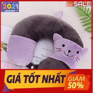 Gối kê cổ hình chữ C kèm bịt mắt hàng nhập màu tim nâu nhạt