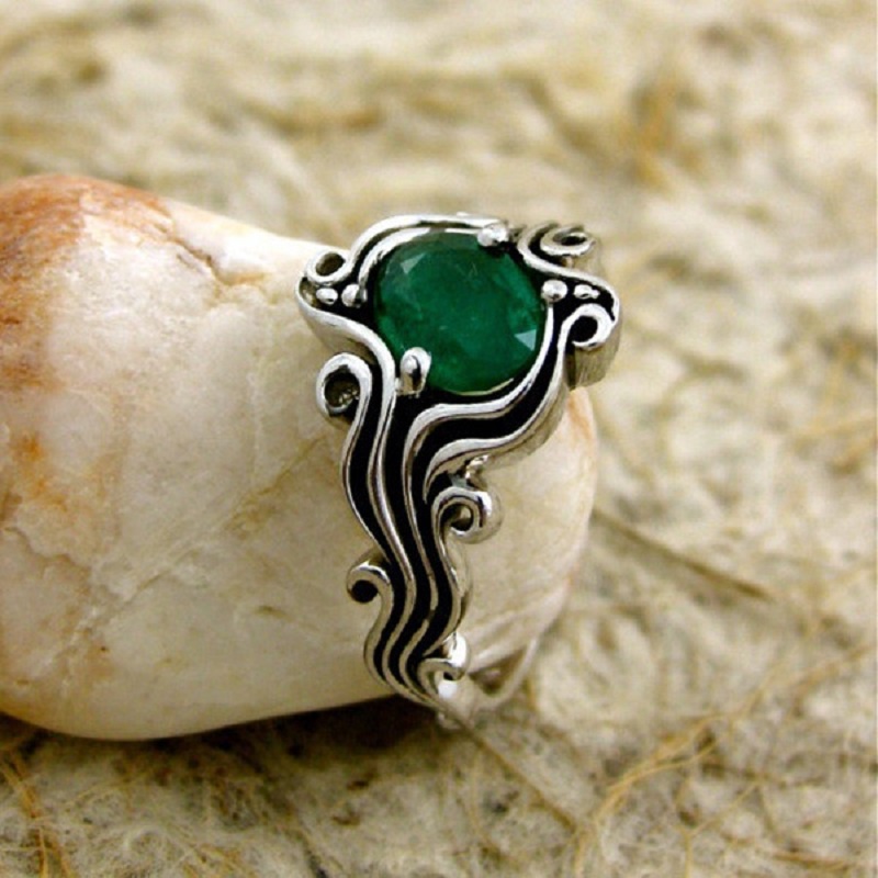 Nhẫn Bạc Đính Đá Zircon Xanh Lá Thời Trang Cá Tính Cho Nữ